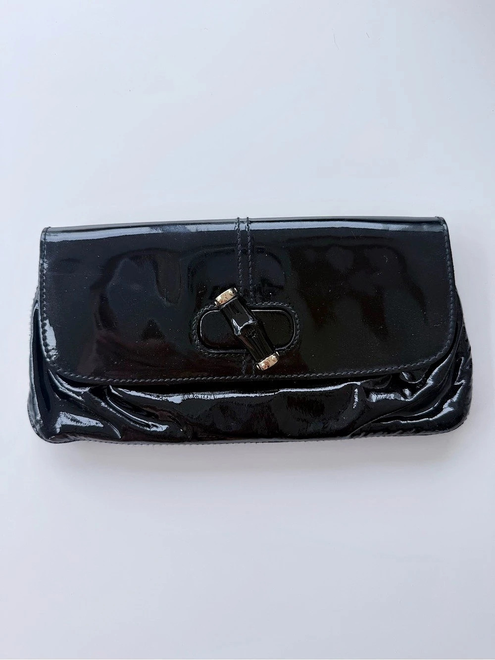 Gucci Bamboo Patent Leather Clutch Black